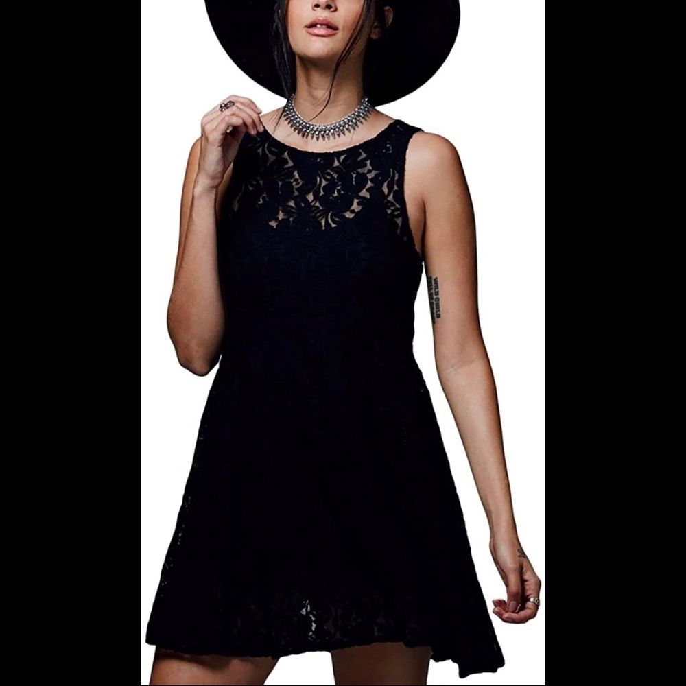 Free People black lace slip dress size small S - Picture 1 of 11
